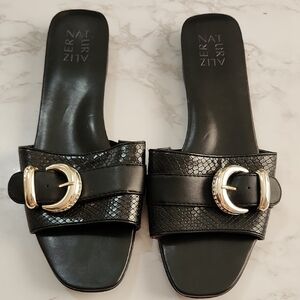 Naturalizer Black Mules with Shiny Rhinestone Buckle